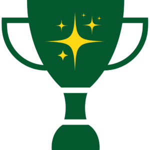 green trophy with gold twinkle stars